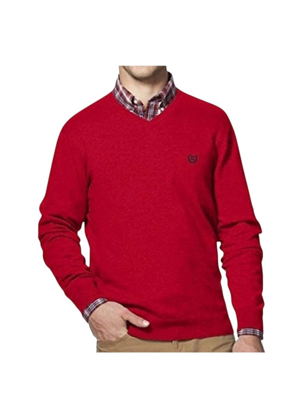 Chaps Mens Red V-Neck Sweater Size Large Cotton & Cashmere Blend Business Casual